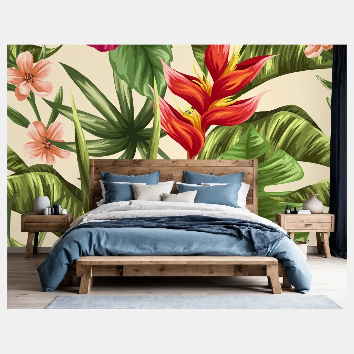 Fototapete tropisches blumenmuster mit hibiskus und plumeria – Pixers®