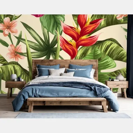Fototapete tropisches blumenmuster mit hibiskus und plumeria – Pixers®