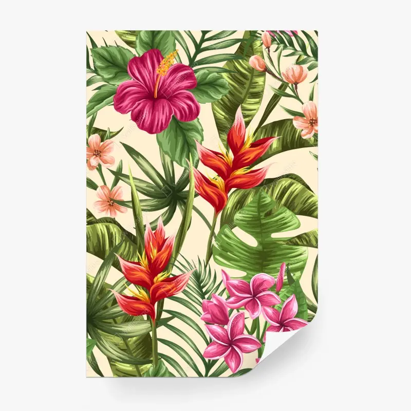 Fototapete tropisches blumenmuster mit hibiskus und plumeria