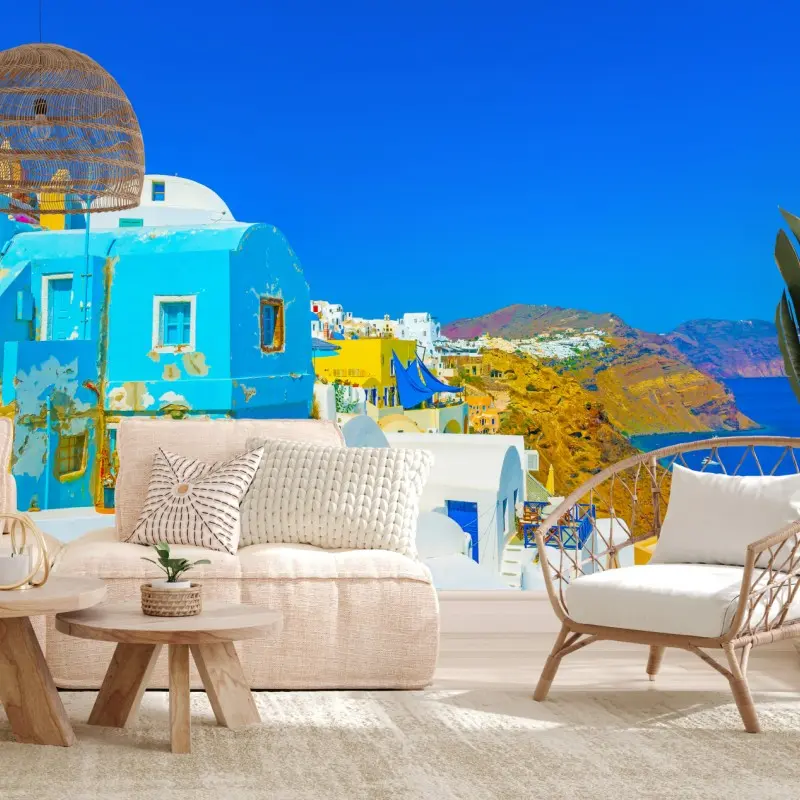 Fototapete sonniger blick auf Oia, Santorini