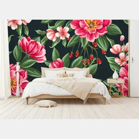 Fototapete rosa aquarell blumenmuster auf dunklem hintergrund – Pixers®