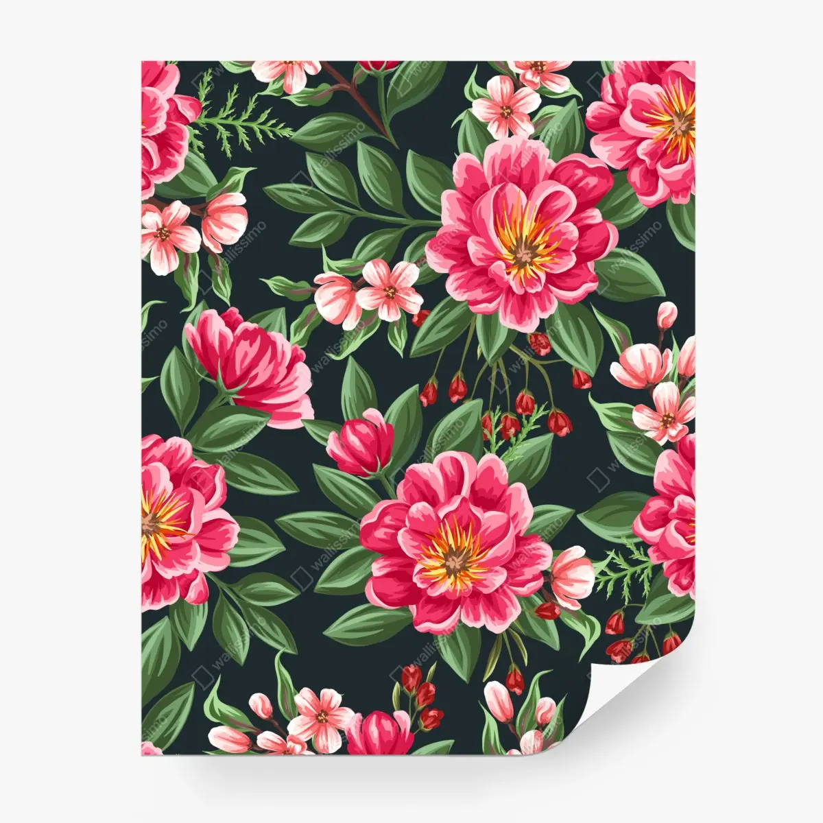 Fototapete rosa aquarell blumenmuster auf dunklem hintergrund – Pixers®
