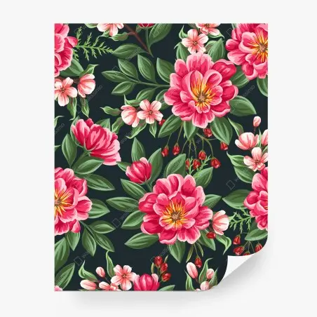 Fototapete rosa aquarell blumenmuster auf dunklem hintergrund – Pixers®