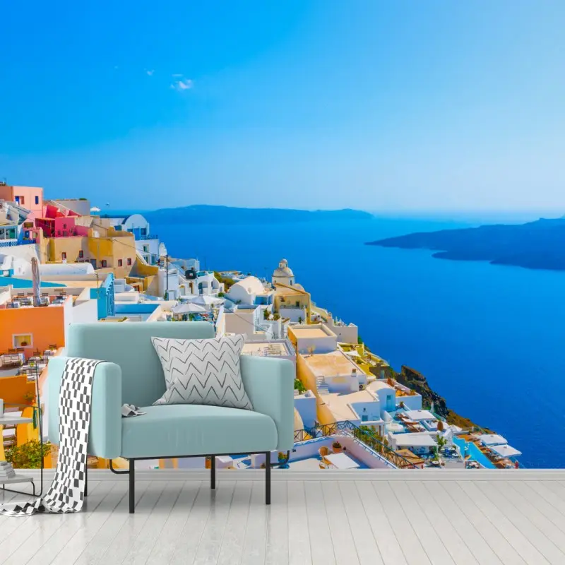 Fototapete sonnige ansicht der caldera von Santorini