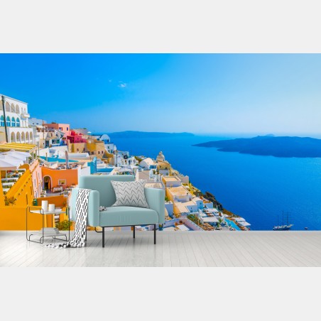 Fototapete sonnige ansicht der caldera von Santorini – Pixers®