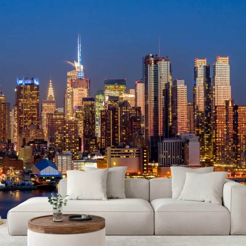 Fototapete panorama von New York bei dämmerung