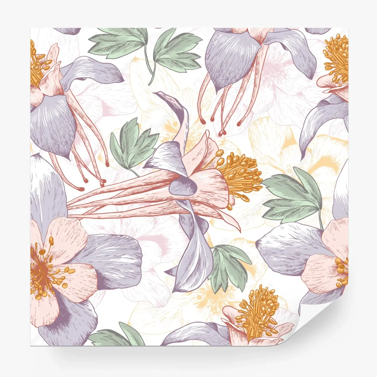 Fototapete zarte pastellblumen im botanischen stil – Pixers®