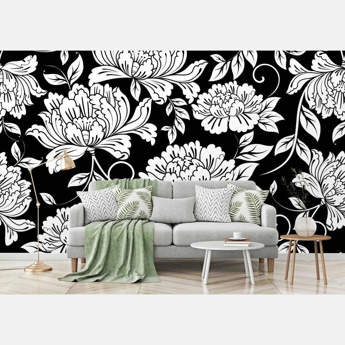 Fototapete monochromes blumenmuster – Pixers®