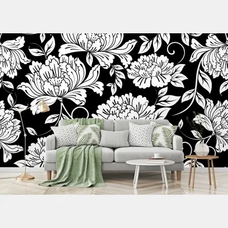 Fototapete monochromes blumenmuster – Pixers®