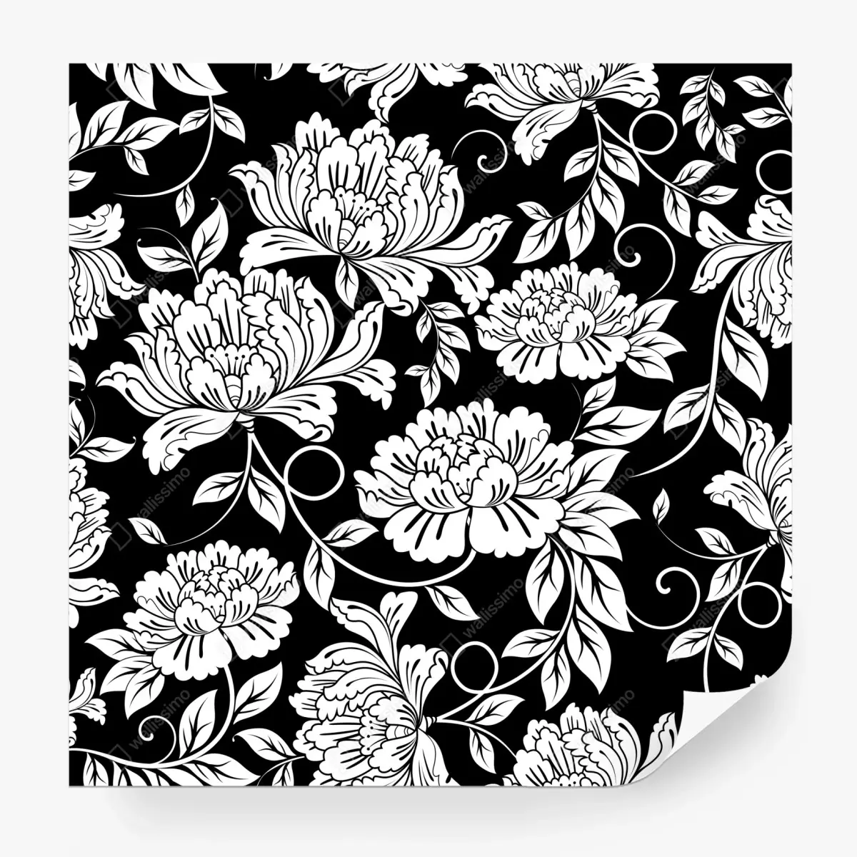 Fototapete monochromes blumenmuster – Pixers®