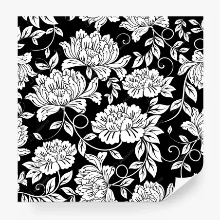 Fototapete monochromes blumenmuster – Pixers®