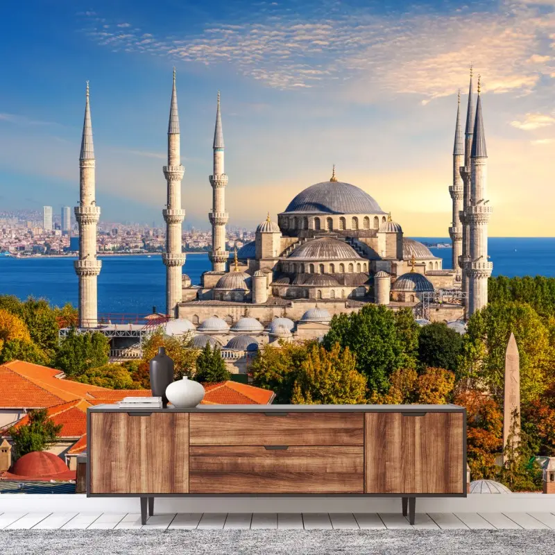Fototapete Istanbul mit der Blauen Moschee bei Sonnenuntergang
