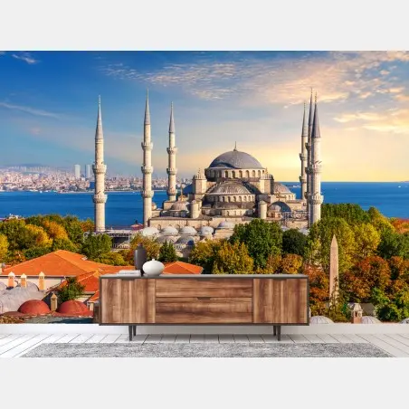 Fototapete Istanbul mit der Blauen Moschee bei Sonnenuntergang – Pixers®