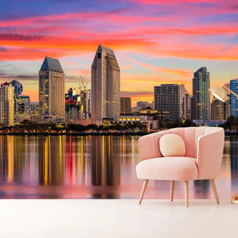 Fototapete San Diego skyline bei sonnenuntergang