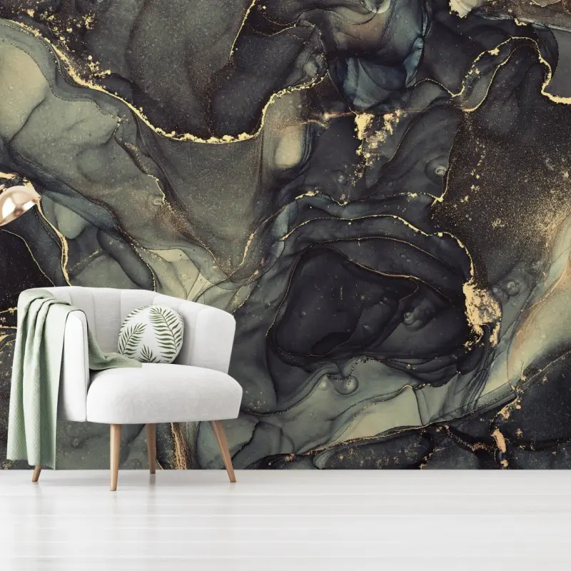 Fototapete luxuriöse abstrakte alkoholtinten-kunst mit goldenen adern