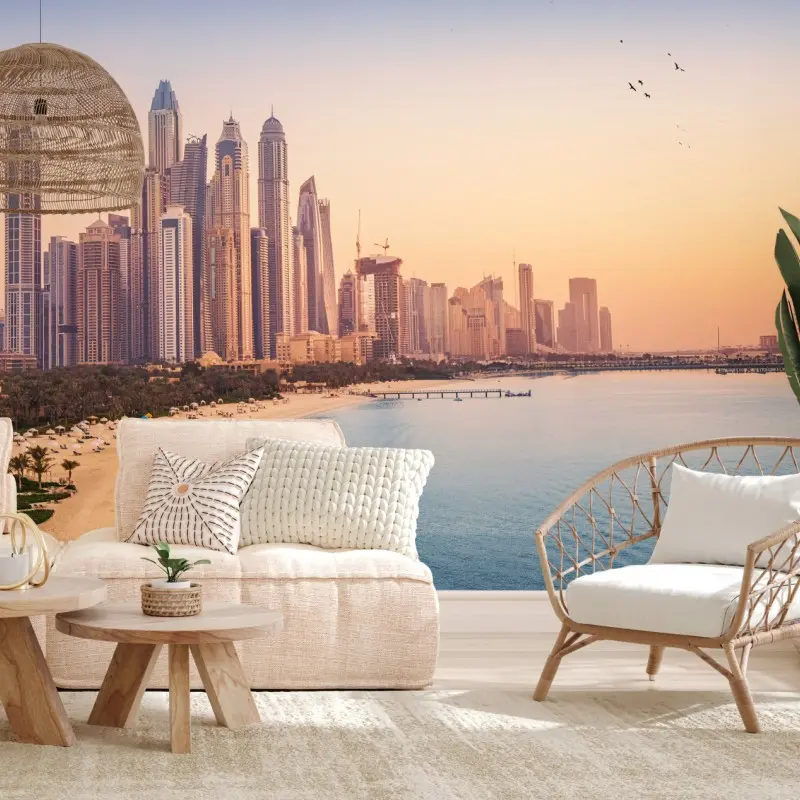 Fototapete Dubai skyline bei sonnenuntergang