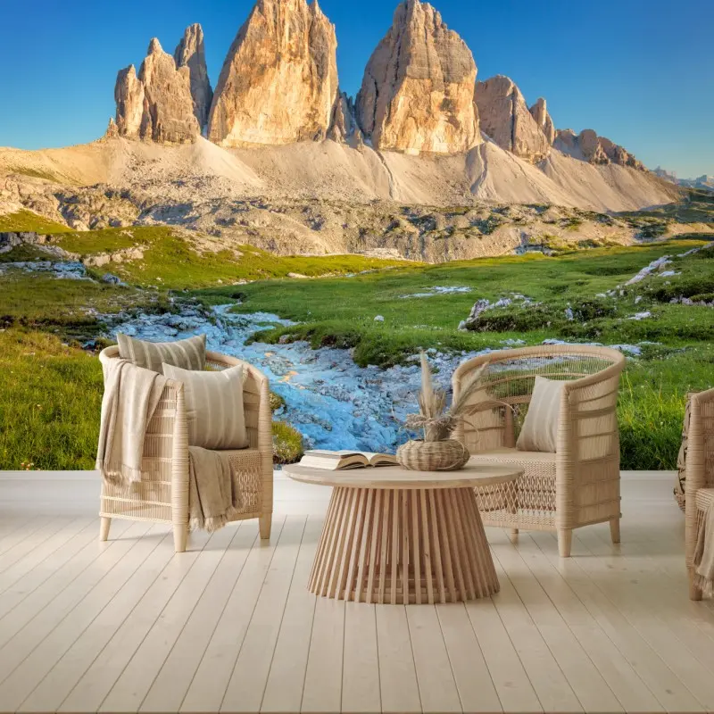 Fototapete Tre Cime di Lavaredo über der alpenwiese
