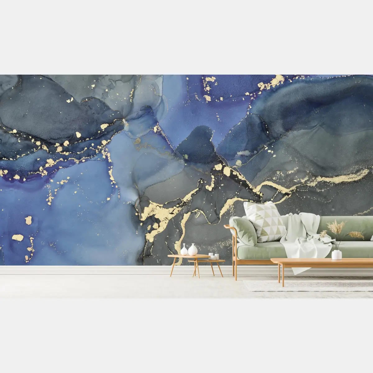 Fototapete luxuriöse blau-goldene abstraktion – Pixers®