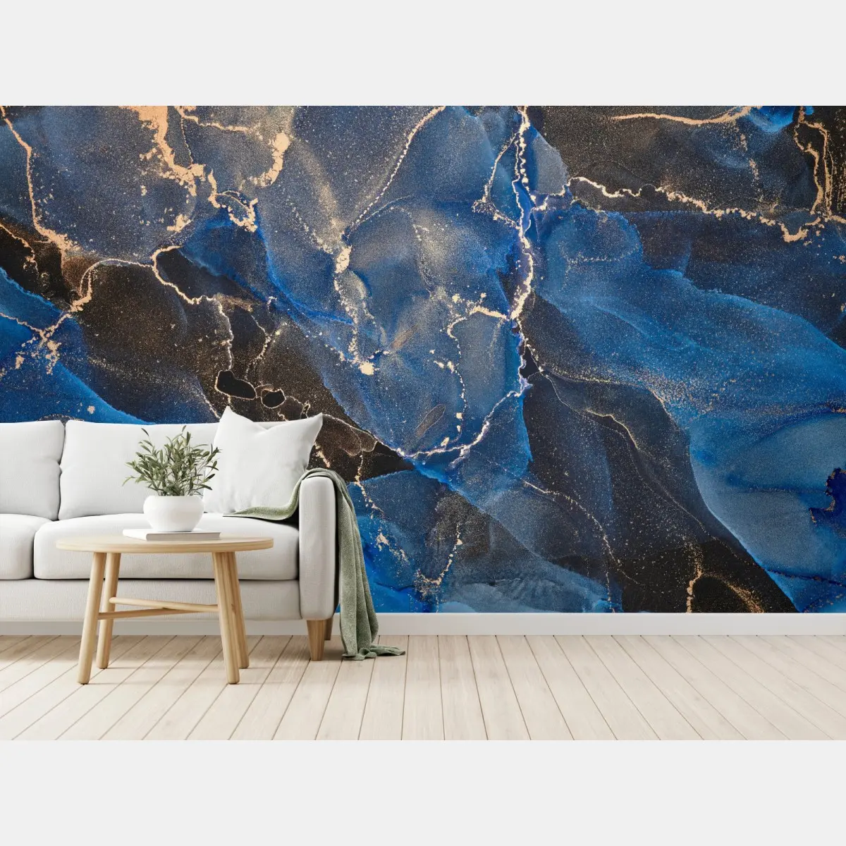 Fototapete luxuriöse blaue und goldene abstrakte wellen – Pixers®