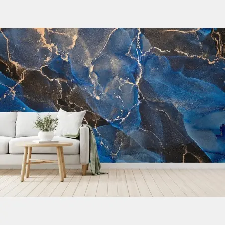 Fototapete luxuriöse blaue und goldene abstrakte wellen – Pixers®