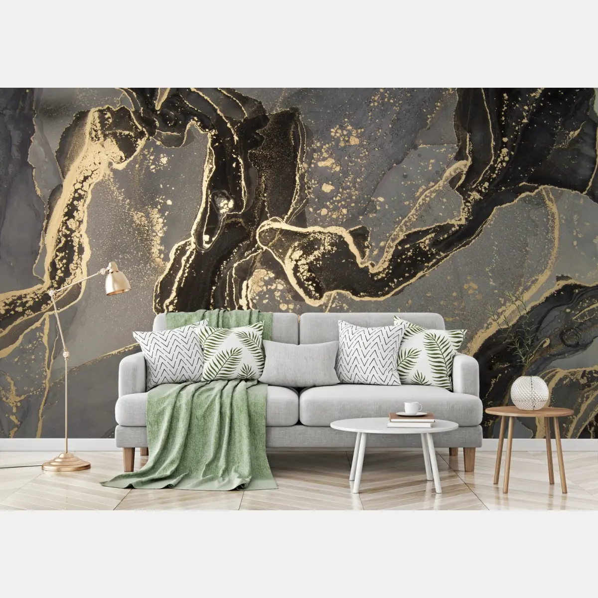 Fototapete luxuriöser schwarz-goldener marmor abstrakt – Pixers®