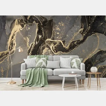 Fototapete luxuriöser schwarz-goldener marmor abstrakt – Pixers®