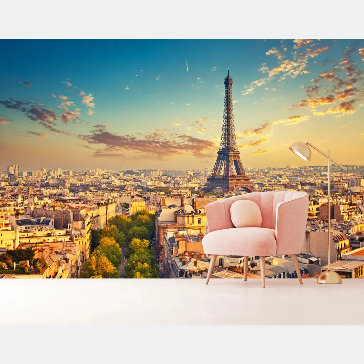 Fototapete sonnenuntergang über Paris skyline mit eiffelturm – Pixers®