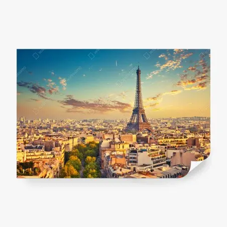 Fototapete sonnenuntergang über Paris skyline mit eiffelturm – Pixers®