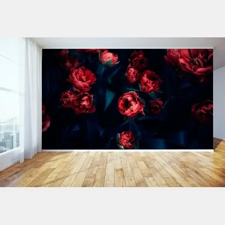 Fototapete dunkler roter tulpenstrauß – Pixers®