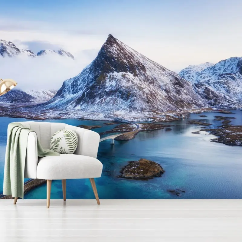 Fototapete Lofoten brücke und berg aus der luft