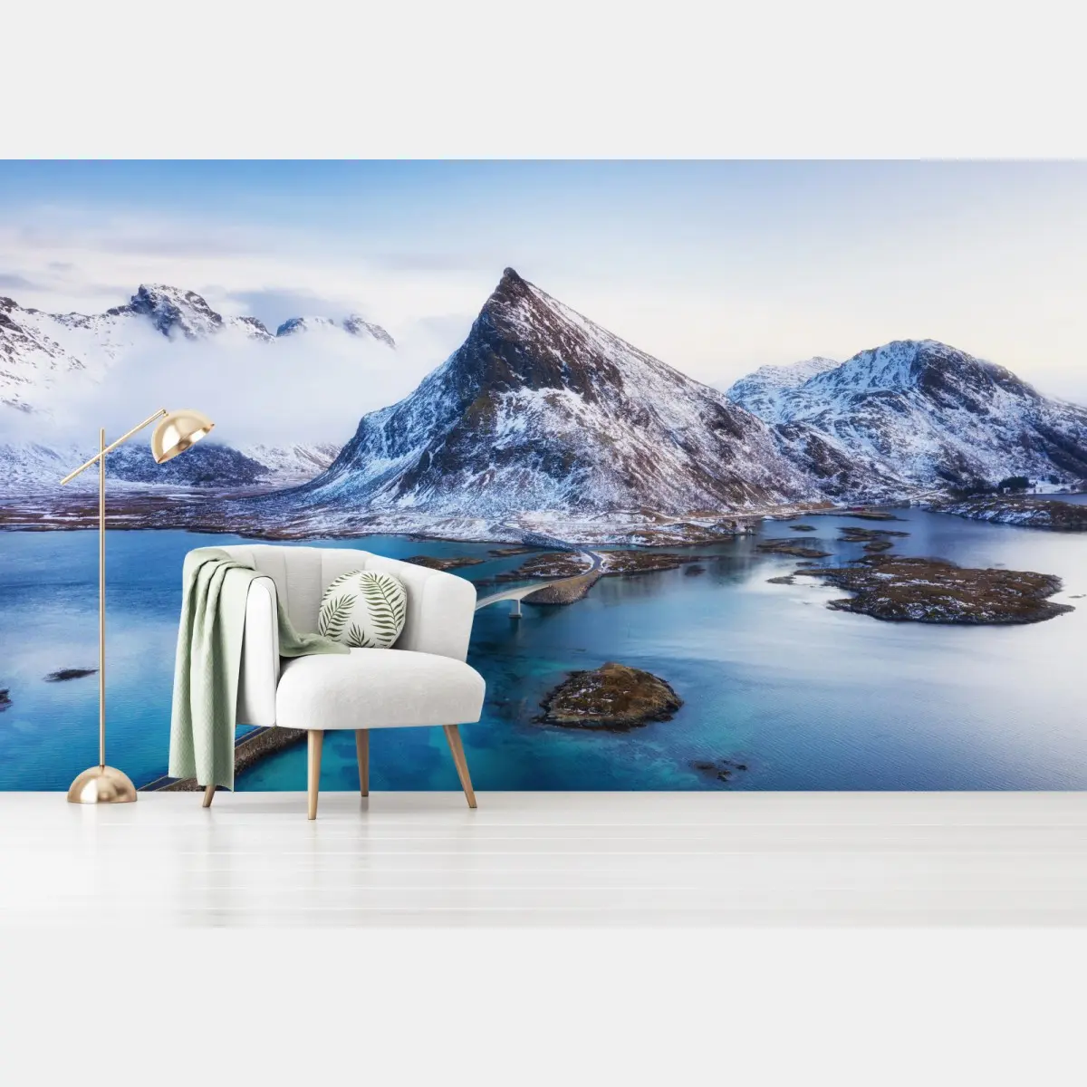 Fototapete Lofoten brücke und berg aus der luft – Pixers®