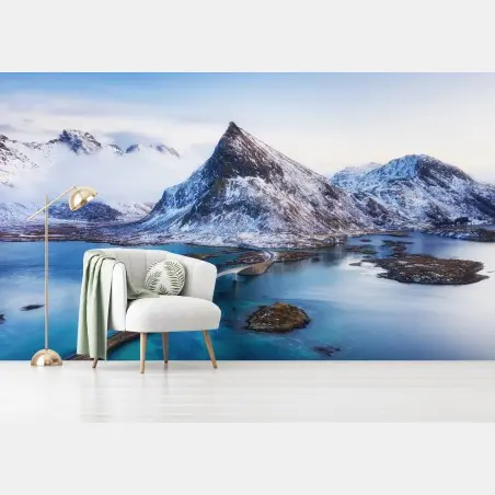 Fototapete Lofoten brücke und berg aus der luft – Pixers®
