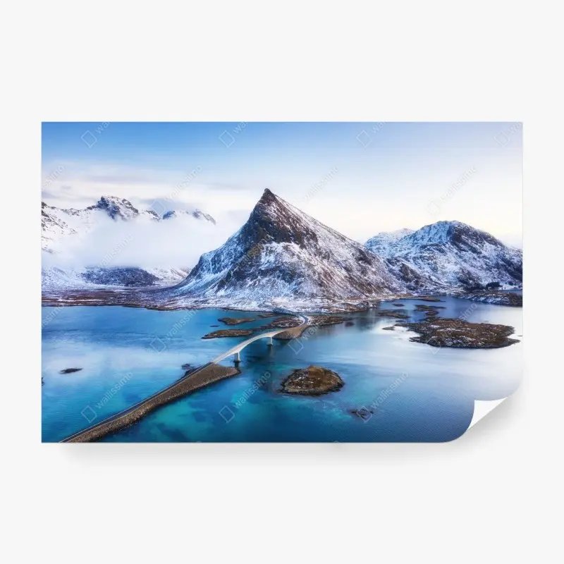 Fototapete Lofoten brücke und berg aus der luft