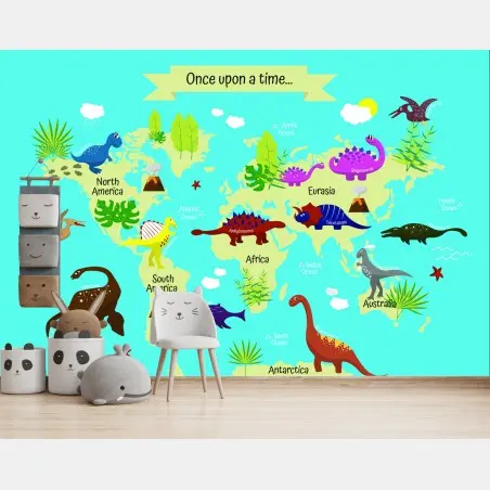 Fototapete bunte weltkarte mit dinosauriern – Pixers®
