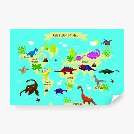 Fototapete bunte weltkarte mit dinosauriern – Pixers®