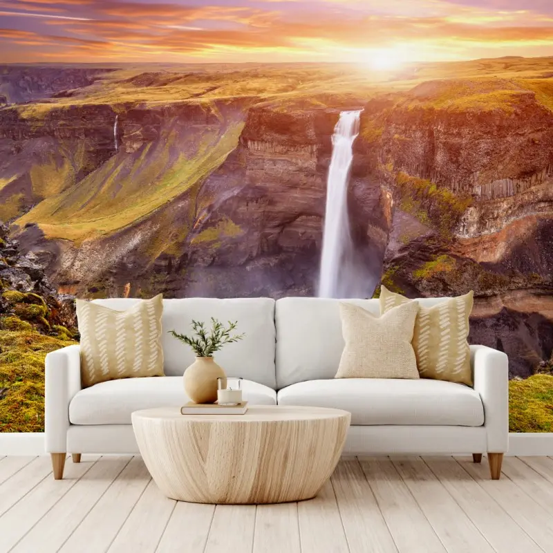 Fototapete Haifoss wasserfall bei sonnenuntergang
