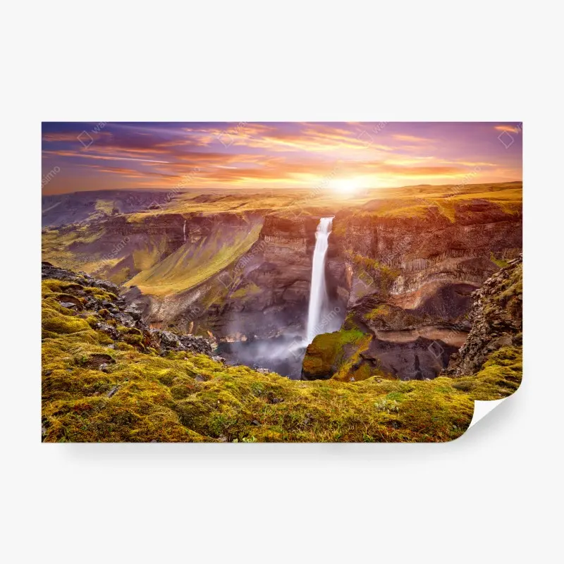 Fototapete Haifoss wasserfall bei sonnenuntergang