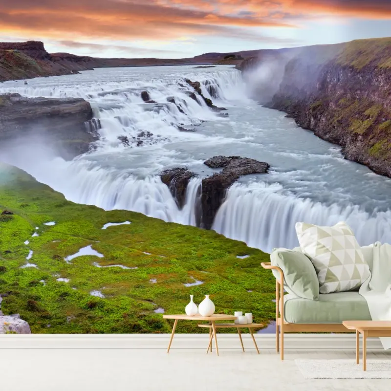 Fototapete panoramablick auf den wasserfall Gullfoss