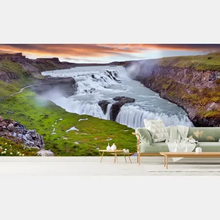 Fototapete panoramablick auf den wasserfall Gullfoss – Pixers®