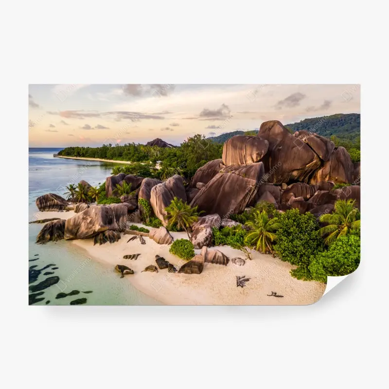 Fototapete Anse d'Argent tropischer granitstrand