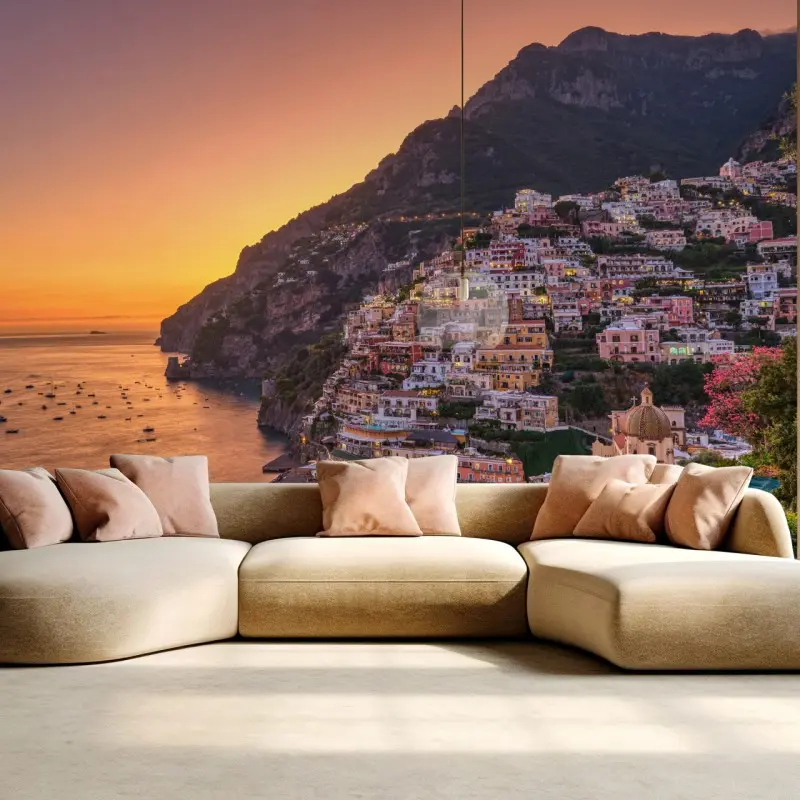 Fototapete sonnenuntergang über Positano, Amalfiküste