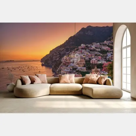 Fototapete sonnenuntergang über Positano, Amalfiküste – Pixers®