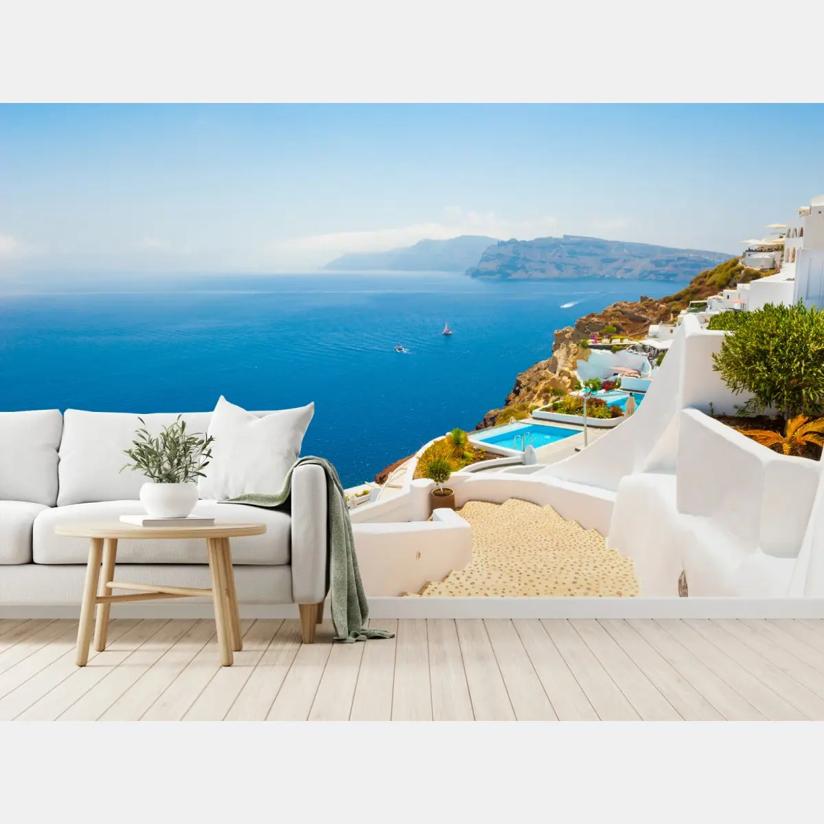 Fototapete Santorini küstenblick mit weißer architektur – Pixers®
