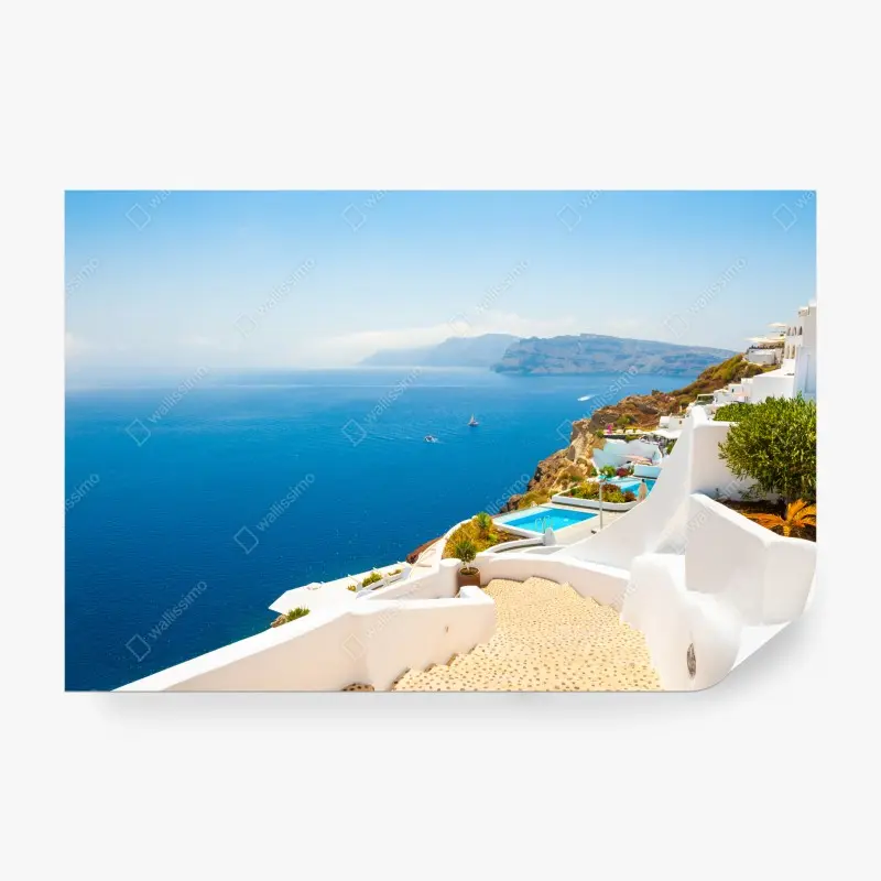 Fototapete Santorini küstenblick mit weißer architektur