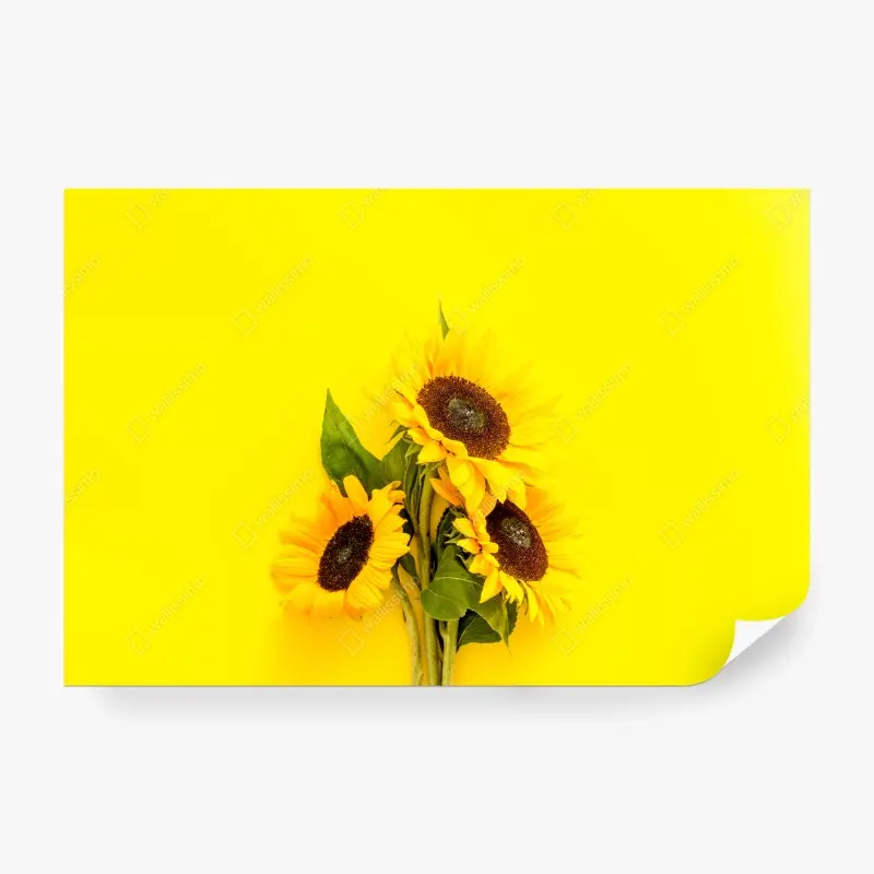 Fototapete leuchtender sonnenblumenstrauß auf gelbem hintergrund