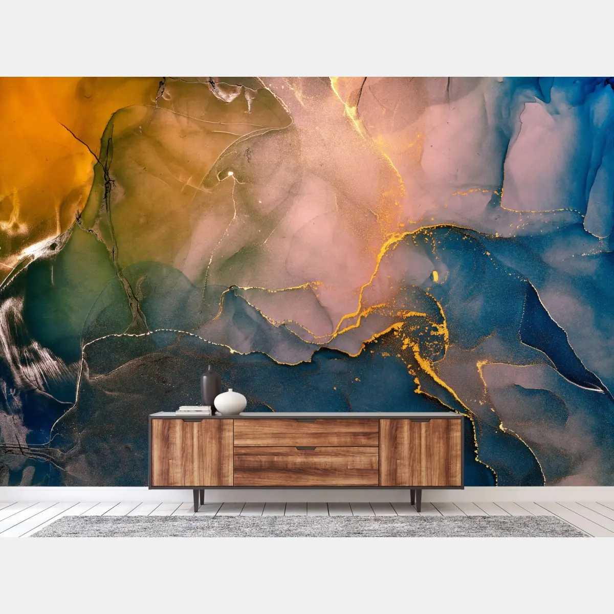 Fototapete blaues und goldenes abstraktes marmormotiv – Pixers®