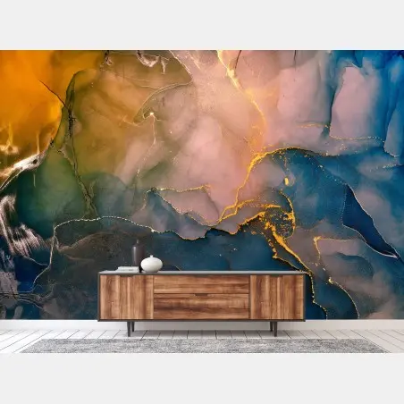 Fototapete blaues und goldenes abstraktes marmormotiv – Pixers®