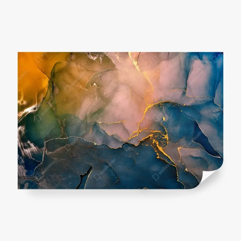 Fototapete blaues und goldenes abstraktes marmormotiv