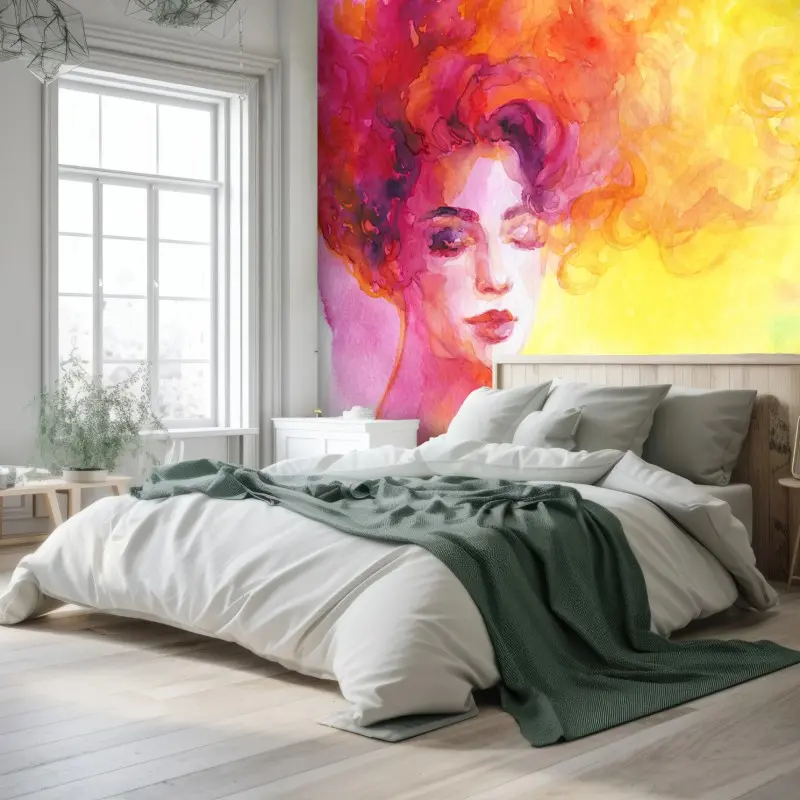 Fototapete leuchtendes aquarellporträt einer frau