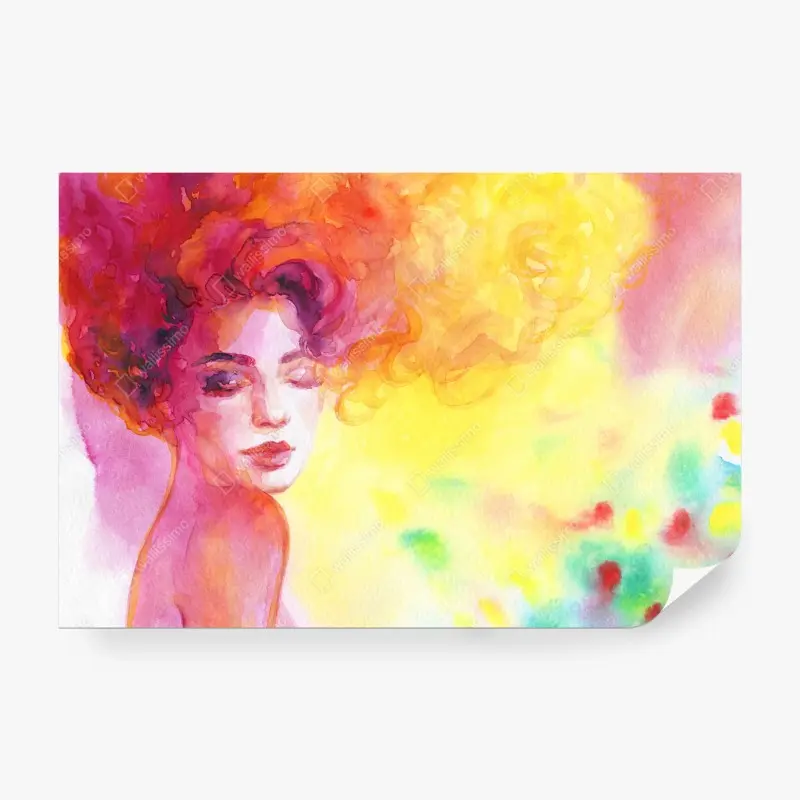 Fototapete leuchtendes aquarellporträt einer frau